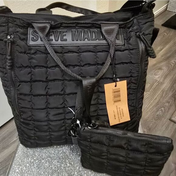 Steve Madden Quilted Convertible Backpack to Tote Bag- Black main image 10